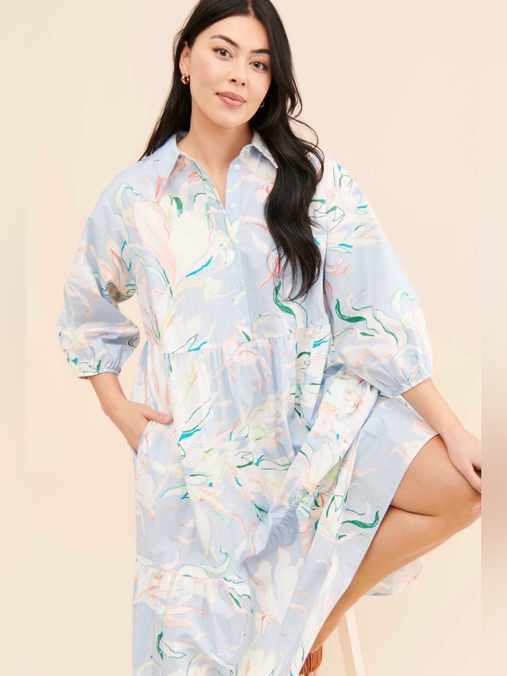 Anthropologie The Bettina Tiered Shirt Dress